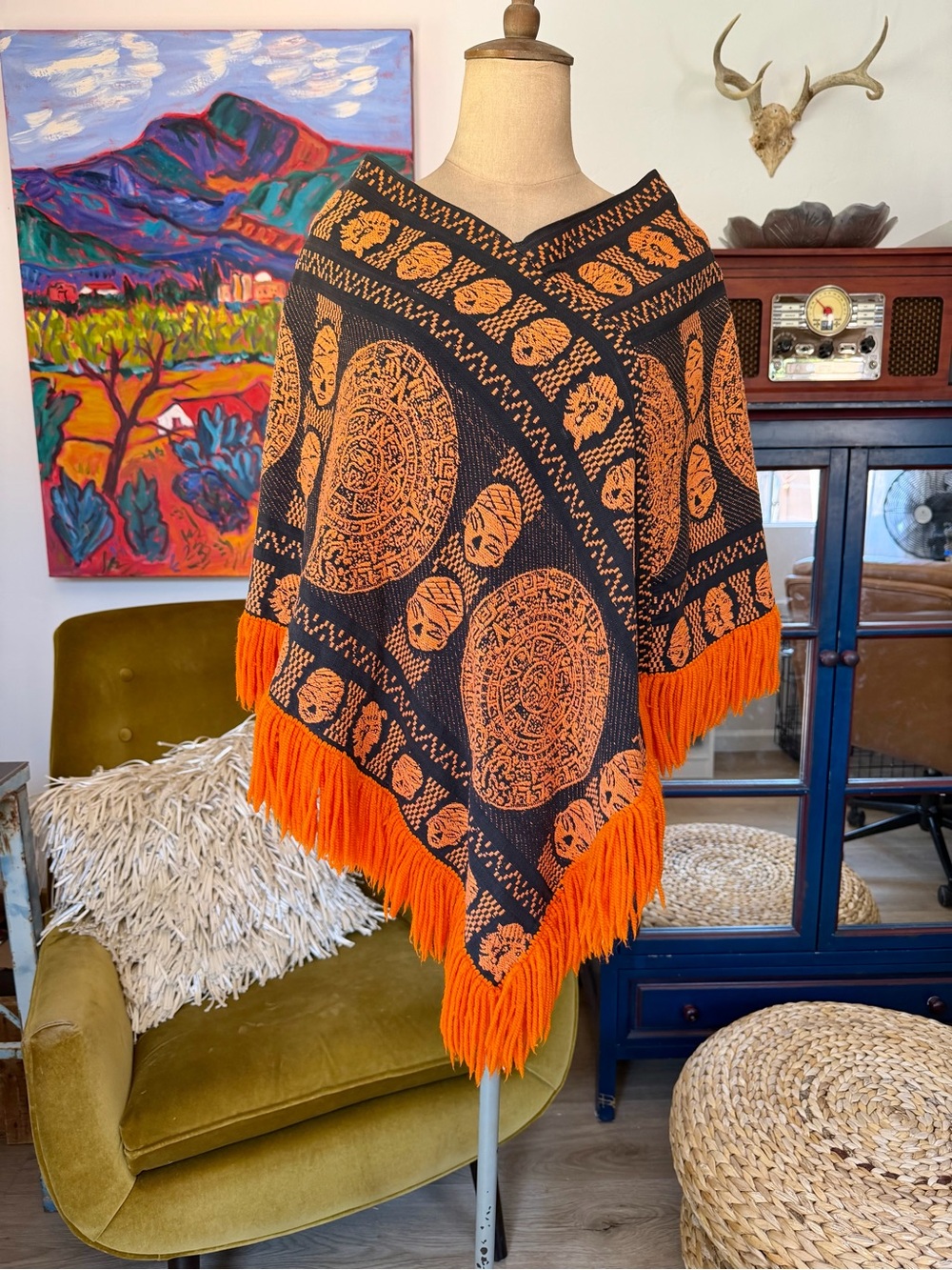 Boho Southwestern Medallion Poncho Cape | Festival Blanket Wrap